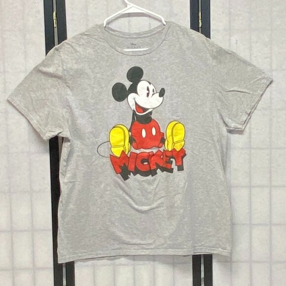 Short Sleeve Sitting Mickey Mouse Screen Print Tee Shirt Disney Grey Marl XL - Picture 1 of 11